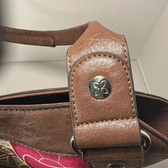 Relic Brand Shoulder Bag Tote Purse Flowered Canvas Faux Leather Tan Cream Fall - Picture 6 of 11